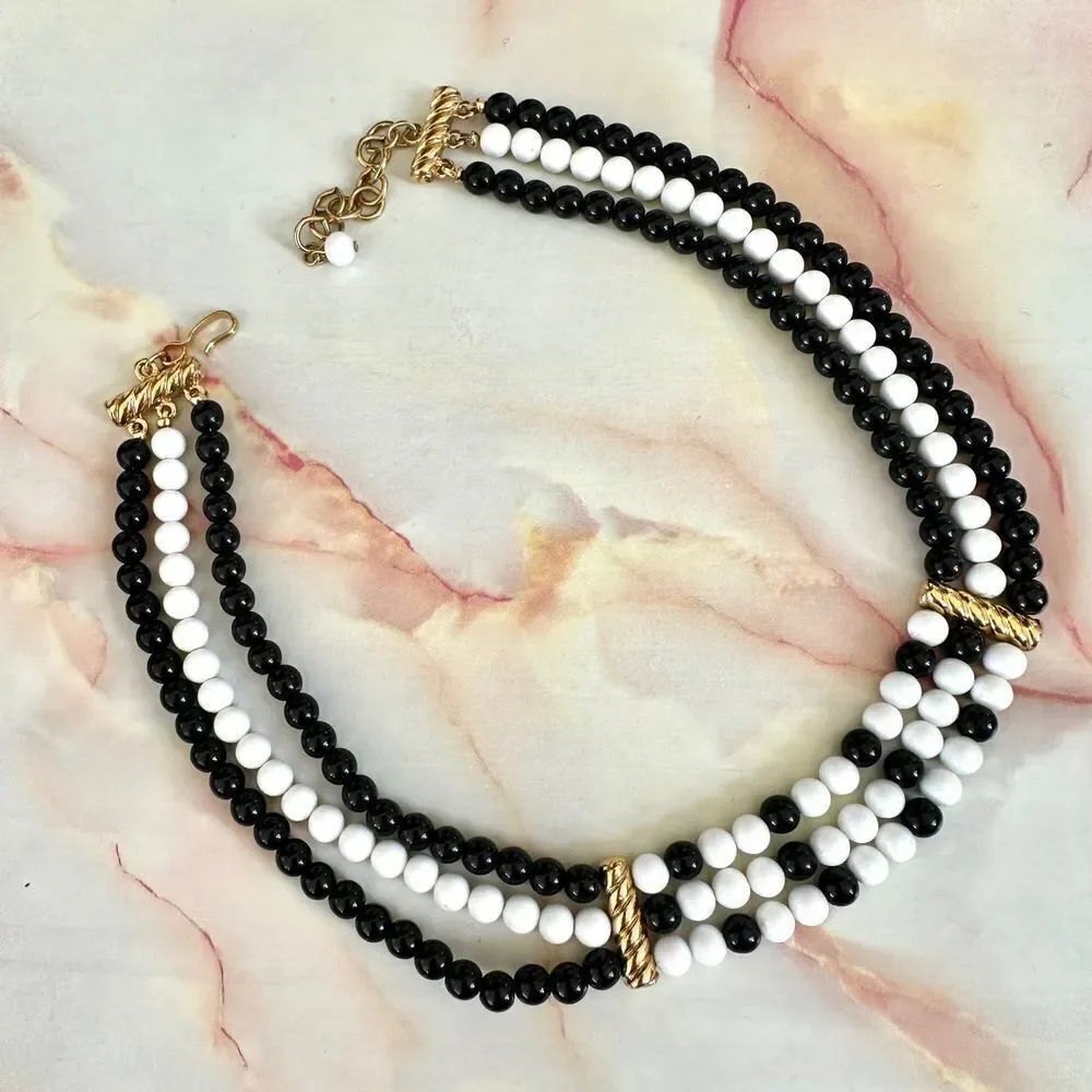 Monet black and white mulit strand vintage necklace